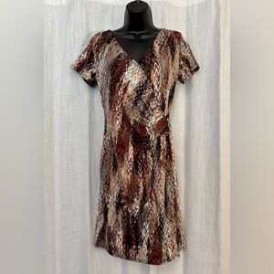 Faux Wrap Brown Pattern Dress